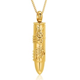 XSMZB Bullet Urn Necklace for Ashes of Loved One - Musical Note Bullet Cremation Jewelry Funeral Ashes Keepsake Pendant Urn Jewelry(Gold)