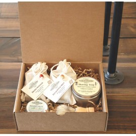 Traverse Bay Bath and Body Shaving Kit Gift Box, Shaving soap, shaving brush, and a healing salve, 2 soaps