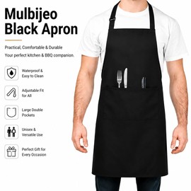 Mulbijeo Grembiule Cucina Uomo, Impermeabile E Antimacchia, Grembiule Cucina, Con 2 Tasche Grandi, Accessori Barbecue, Regolabile Con Lacci Lunghi, Regalo Compleanno Uomo