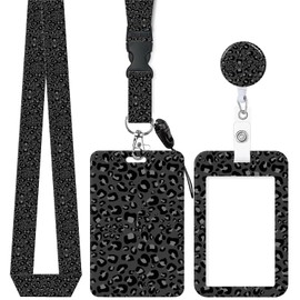 ID Badge Holder with Retractable and Detachable Lanyard, Cute Badge Reel Breakaway Lanyard with Carabiner Clip for Women, Teachers, Nurses, Students, Perfect Work and Office(Black Leopard Skin Spots)