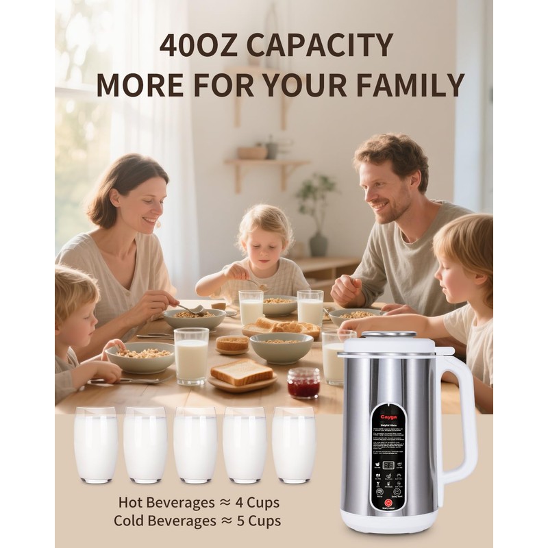 Cayga 40oz Nut Milk Maker Machine Stainless Steel Soy Milk