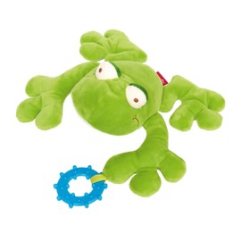 SIGIKID PlayQ 42941 Active Gripping Toy Frog, Educational Toy with Teething Ring and Bell: Grip, Play, Learn, for Babies from 3 Months, Frog/Green, 12 x 9.5 cm