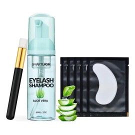 Shampoo Pestañas Espuma Smart Lash Kit Brocha + 5 Parches Hidrogel