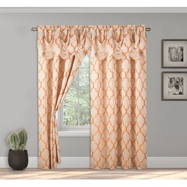Elegant Comfort Moroccan Trellis Print, Jaquard Look Curtain Panels with Attached Pleated Valance, with 2inch Rod Pocket for Bedroom, Living Room (54 X 84-inches Long, Set of 2), Beige