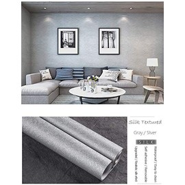 MelunMer Silver Peel and Stick Wallpaper Silk Embossed Self Adhesive Removable Wallpaper Bathroom/Bedroom Waterproof Silver Contact Paper for Cabinets Wrapping Paper Shelf Liner 118In L 15.7In W