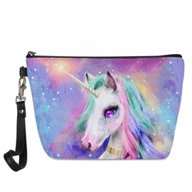 PIHNSDUA Unicorn Cosmetic Bag Travel Makeup Bags Water Resistant PU Leather Small Pouch Bag with Zip Gifts for Girls