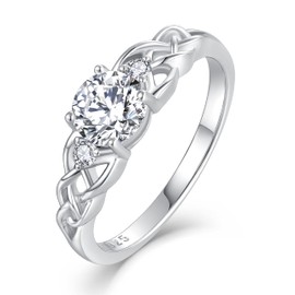 STARCHENIE Celtic Knot Ring for Women 925 Sterling Silver 3-Stone Promise Ring Size 5