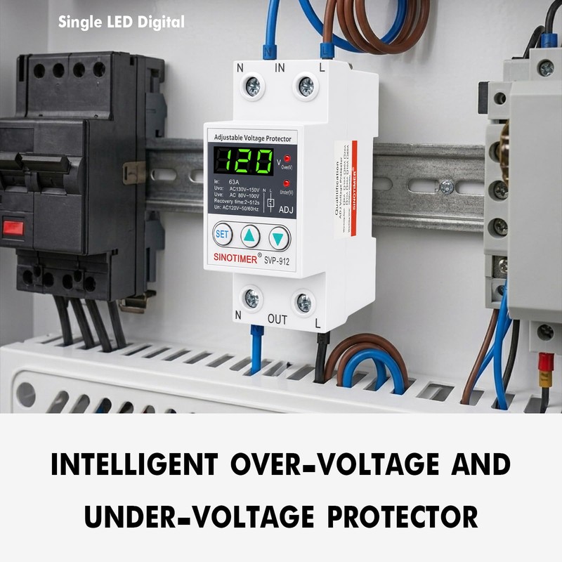 SINOTIMER Adjustable Voltage Surge Protector 110VAC 120VAC, Relay with LED