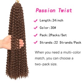 24 Inch Passion Twist Hair, Brown Water Wave Crochet Hair 22 Strands/Pack Passion Twist Crochet Hair For Women Long Passion Twists Braiding Hair Curly Braiding Hair (24 Inch (Pack of 2), #30)