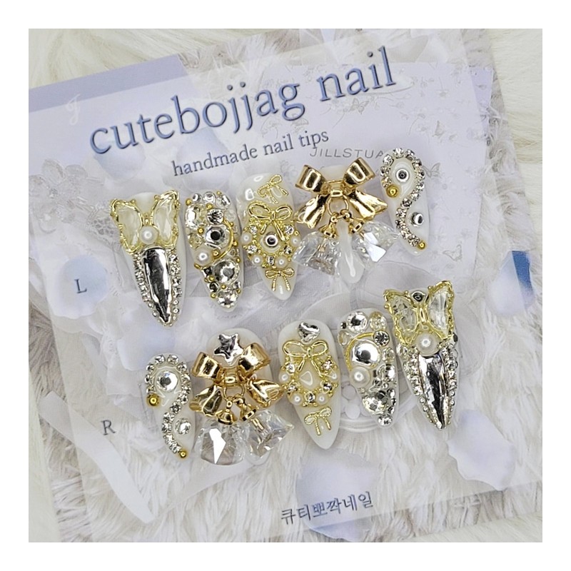 Luxury Christmas handmade nail tips - Almond S / 럭셔리