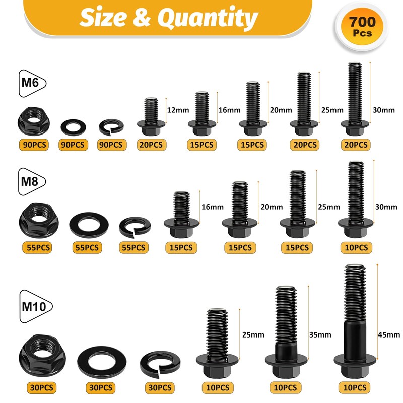 Kadrick Metric Flange Bolt Assortment Kit，700Pcs M6 M8 M10 Bolt