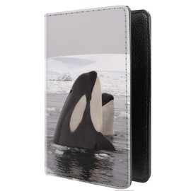 TROFUNG PU Leather Passport Holder Travel Wallet RFID Blocking Card Case Cover With Unique Pattern (Killer Whale Orca-1)