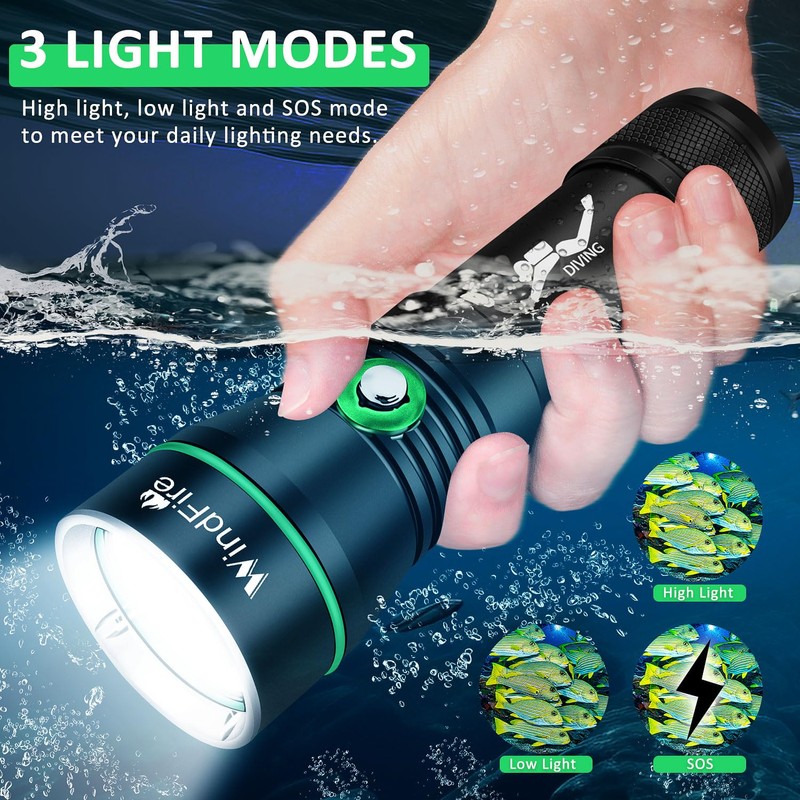 WINDFIRE Rechargeable Scuba Diving Flashlight, Super Bright LED Dive Light,