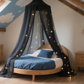 Henrrida Bed Canopy for Girls,With Glowing Stars, Bed Canopy Princess Bed Girls Bedroom Accessories black