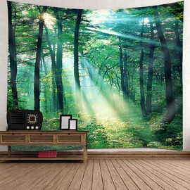 Lieson Wandtuch 260x240CM, Wandbehang Natur Wald Sonnenaufgang Grün Tapestry Landschaft Dschungel Wandteppich Tapisserie für Wohnzimmer Schlafzimmer Wohnheim Wanddeko