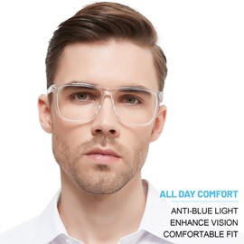 WEMOOTANTS Large Bifocal Reading Glasses Men Blue Light Blocking Readers with Spring Hinges 1.0 1.25 1.5 1.75 2.0 2.25 2.5 2.75 3.0 3.5 (Clear, 3.00)
