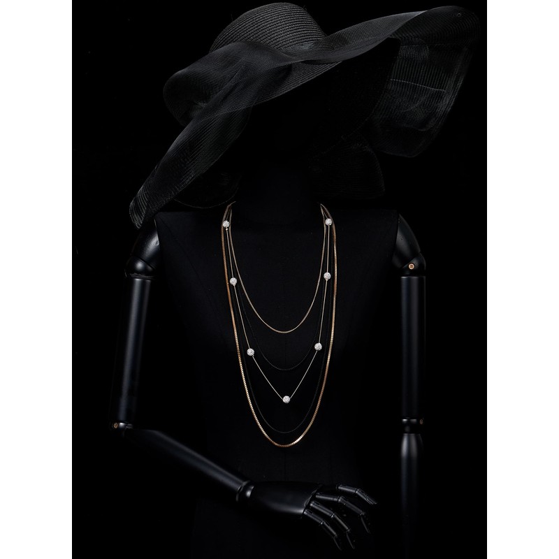 COOLSTEELANDBEYOND Gold Black Layered Chain Necklace, Long Waterfall Chains Multi-Strand