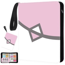 Card Binder 4-Pockets, 448 Cards Holder with 56 Removable Sleeves, 3-Ring Zipper Sports Book Compatible with TCG, MTG and Game Cards, Trading Card Collector Album, Gifts for Boys and Girls