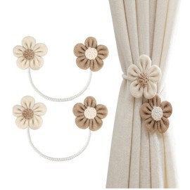 2 Pack Sunflower Curtain Tiebacks, Cotton Linen Boho Window Holdbacks