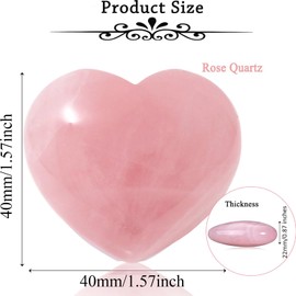 Rose Quartz Heart Shape Stone, 40mm Large Heart Shaped Love Healing Crystals Stone, Natural Love Hearts Gemstones, Reiki Rose Quartz Crystal Gifts for Women
