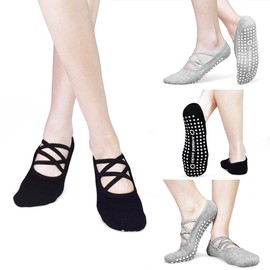 Cotton No-Slip Yoga Socks | GRPSKCOS 4 Pairs Pilates Socks for Women | Two Sizes 5-10 | Cute Ballet Socks | Best Friend Gift(#2 Black+Black+Grey+Grey, 5-8)