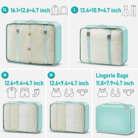 MOFELON Packing Cubes for Suitcase, 5PCS Travel Packing Cubes, Luggage Packing Organizers, Suitcase Organiser bags,Travel Essential Bag Clothes Storage Bags Includes 1 XL, 1 L, 2 M, 1 S- Green