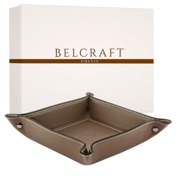 Belcraft Orvieto Leather Pocket Drainer, Men's Gift, Birthday, Gift for Him, Papa Gift, Handmade by Tuscan Artisans, Storage Bag, Taupe (19 x 19 cm)