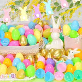SevenQ Plastic Easter Eggs Fillable, 100Pcs Empty Colorful for Easter Basket Stuffers, Easter Gifts for Kids Party Favors Candy Filled Pinata Treasure Box Toys Classroom Goodie Bags Egg Hunt Supplies