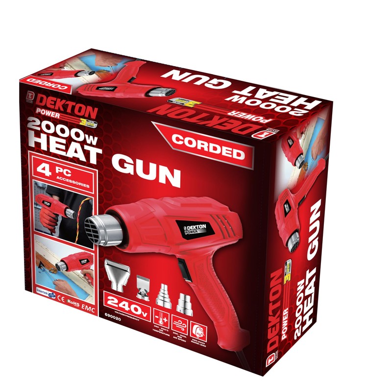 Dekton 2000W Heat Gun-Adjustable Temperature Control| Powerful Heat| Includes 3