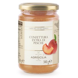 Agrisicilia Confettura Extra di Pesche, vasetto da 340g, Ideale per crostate, dolci fatti in casa e tagliere di formaggi, consistenza densa e sapore intenso