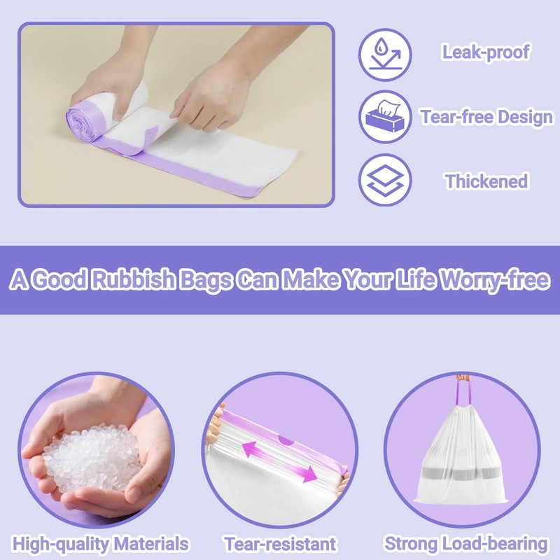 10L Bin Bags Drawstring Small Bin Liners 80 White Pedal