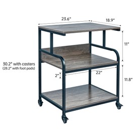 Fannova Large Printer Stand Table 23.6 x18.9 x 30 Inches with Height Adjustable Storage Shelf, 3 Tier Rolling Printer Cart with Wheels for Home Office, Gray