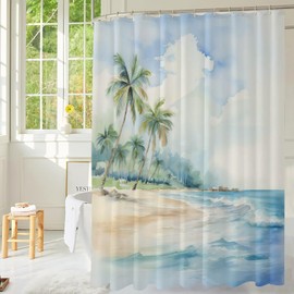 TSLOVER Beach Shower Curtain,Ocean Shower Curtain,Tropical Beach Waterproof Fabric Shower Curtains - Beach Shower Curtains for Bathroom,72x72 Inches
