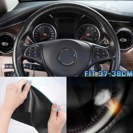 AQJ Car Steering Wheel Cover Genuine Leather DIY With Needles Black Soft  Skid-proof