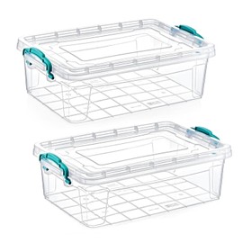 Best House|Plastic Storage Box with Clips & Lid|Size 6.2L(L:43cm W:28cm H:15cm)|Set of 2|Stackable Clear Durable Multipurpose Office supplies Home Kitchen Tools Crafts Household Versatile(SMALL Size)