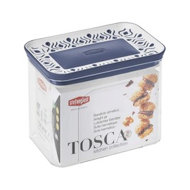 Stefanplast Barattolo rettangolare ermetico linea, Palace, per alimenti, Bianco Blu, 1.2 lt, 10 x 15.5 x 12 h cm, 1.2 blue Tosca straight glass, bule