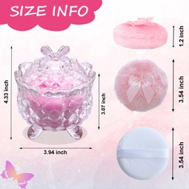 Qopoto 5 Pieces Large Body Powder Puff and Powder Container, Crystal Case for Dust Puff, Powder applicator with Box for Face and Body (Clear, Butterfly)