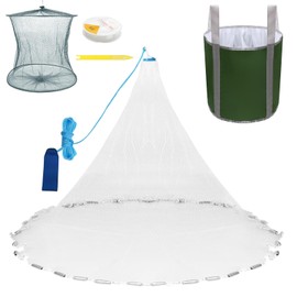 Yeahmart American Saltwater Fishing Cast Net for Bait Trap Fish 6ft Radius Casting Nets with Heavy Duty Real Zinc Sinker Weights, Fishing Bucket and Accessories, 3/8inch Mesh Size