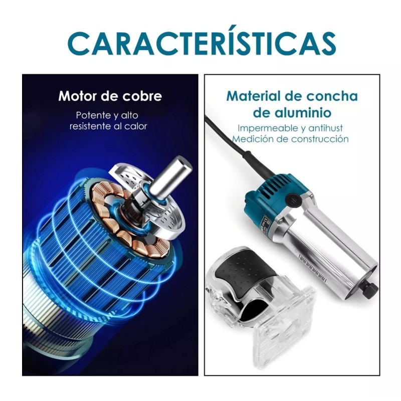 Burkey Router Madera Recortadora Rebajadora 800w 15 Brocas Carburo