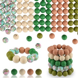 ASTARON 100 Pcs 15mm Silicone Beads for Keychain Making, Brown Green Beads Bulk Round Beads for Bracelets Crafts Beadable Pens Decorations Jewelry Making Party Favors Supplies