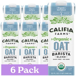 Califia Farms - Organic Oat Barista Blend, 32 oz (Pack of 6), Shelf Stable, Dairy Free, Plant Based, Vegan, Non GMO, Organic Milk, Creamer, Milk Frother, Oatmilk