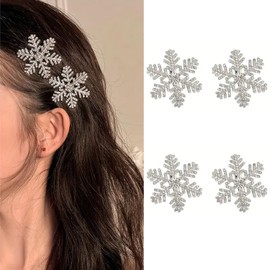 Snowflake Hair Clips Christmas Hair Decorations 4Pcs Glitter Snow Hair Barrettes Nonslip Alligator Hair Clip Winter Xmas Hair Accessories Cute Hair Pins with Rhinestone Design Christmas Hairpins