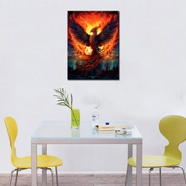 Fire Phoenix Diamond Painting DIY 5D, Numbering Kit, Animal/Wildlife Crystal Rhinestone Diamond Paintwork Mythical Creature Pictures Burning Mountain Artwork Home Decor Adults Gift(12''Wx 16''H)