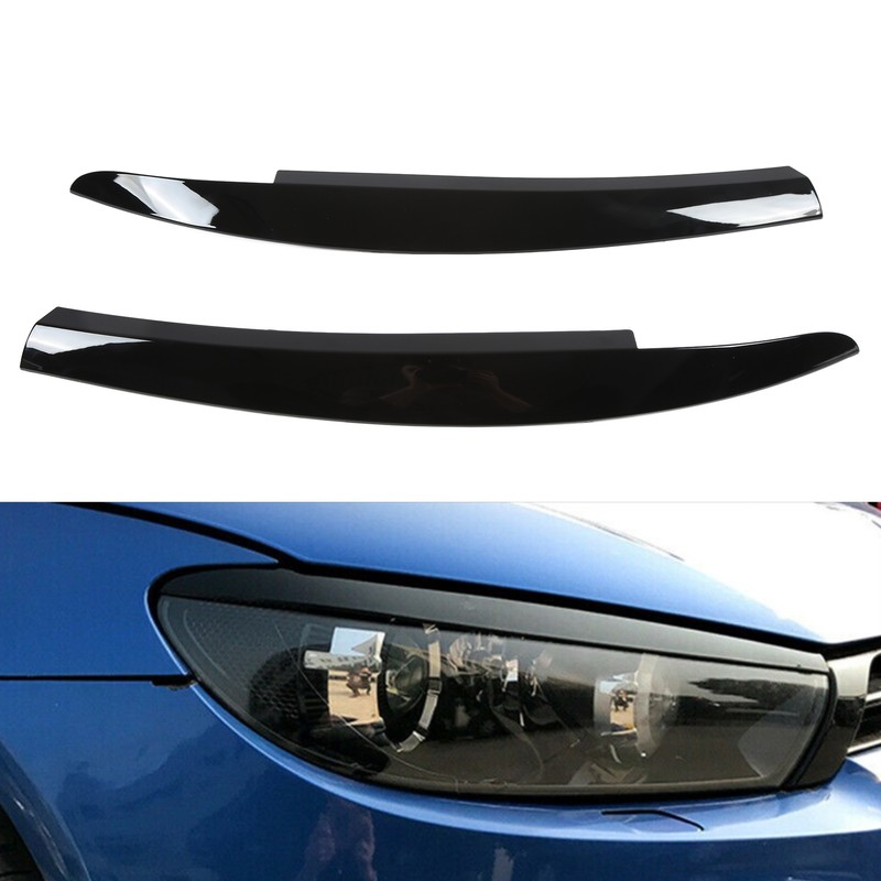 2Pcs/Set Front Headlight Eyebrow Eyelid Strips Cover Trim Glossy Black