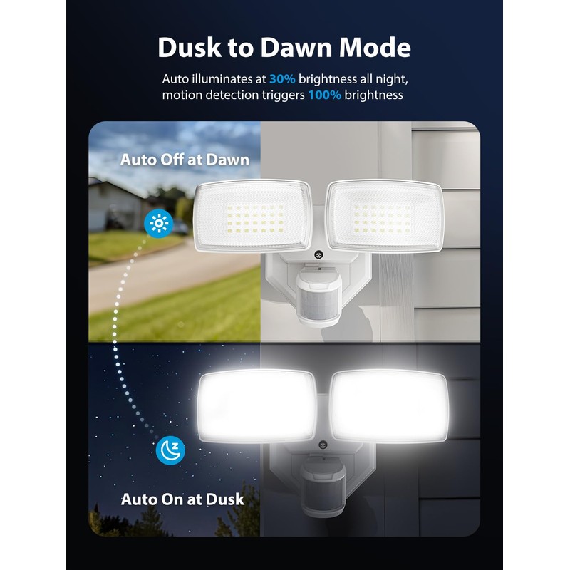 Onforu 32W 2 Head Motion Sensor Outdoor Lights, 3200LM 6500K
