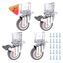 L Shape Casters 2 Inch Heavy Duty Side Mount Caster Wheels with Brake, Workbench Wheels, Furniture Wheels 4 Pack, Ball Bearing Swivel 580 LBS for Furniture, Cabinet, Table, Baby Bed