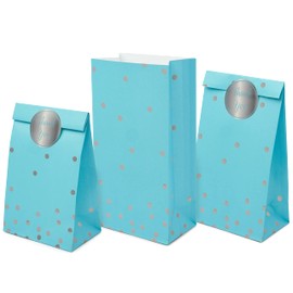 ROYAL BLUEBONNET Teal and Silver Party Favor Bags and Stickers - 24 Teal and Silver Candy Bags for Birthday Party, Baby Shower for Boys, Small Goodie Favor Treat for Thank You Table for Sweet 16