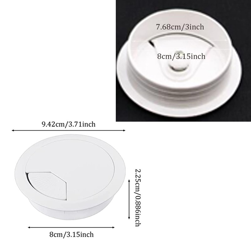 Lanjue 2PCS Desk Cable Wire Grommet, 80mm(3.15inch) White Plastic Desk