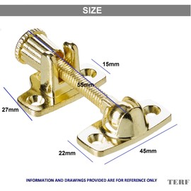 TERF® Heavy Duty Polished Brass Sash Window Lock Fastener With Fixing Screws For Wood Aluminium UPVC Vinyl Frames - Pack of 4
