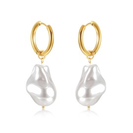 Pearl Earrings for Women Pearl Hoop Earrings Women Teardrop Pearl Dangle Earrings Sparkly Gold Pearl Drop Earrings Prom Wedding Christmas Jewelry Gifts Stocking Stuffers for Women
